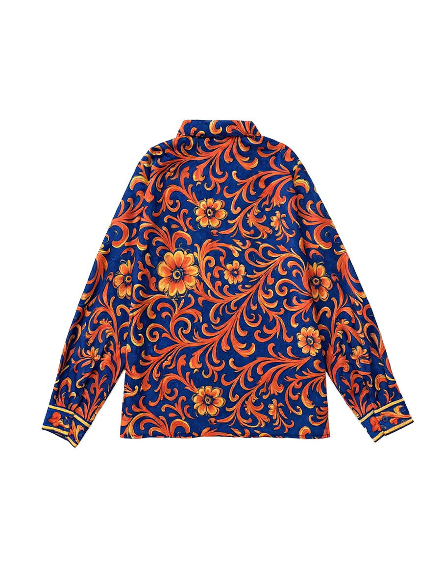 Button-front blouse with a floral pattern