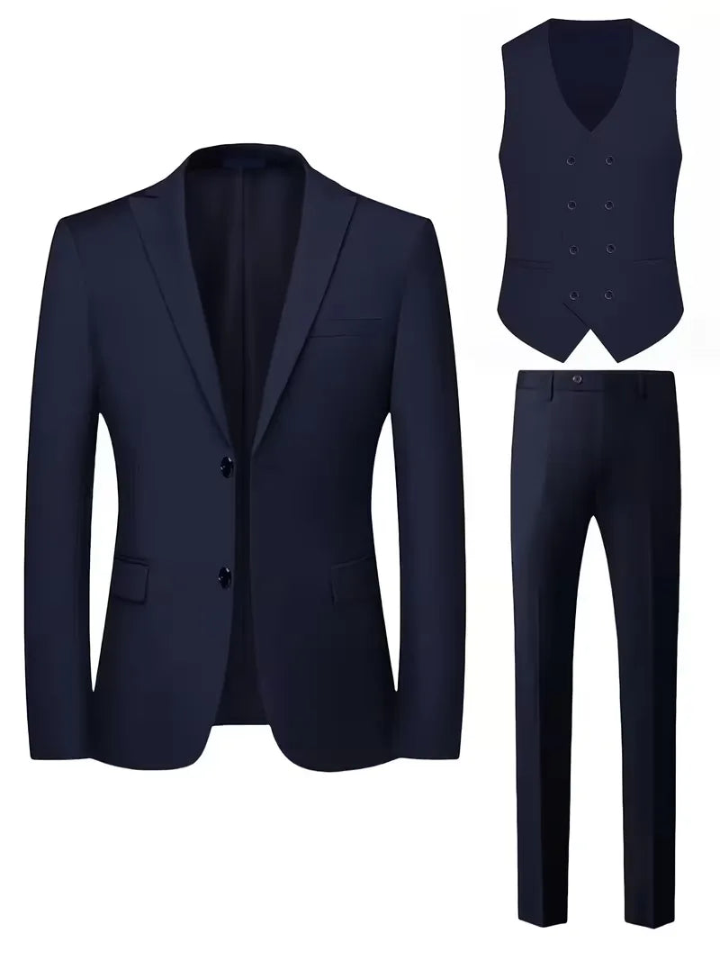 Trzyczęściowy Garnitur Slim Fit z Kamizelką Dwurzędową dla Mężczyzn