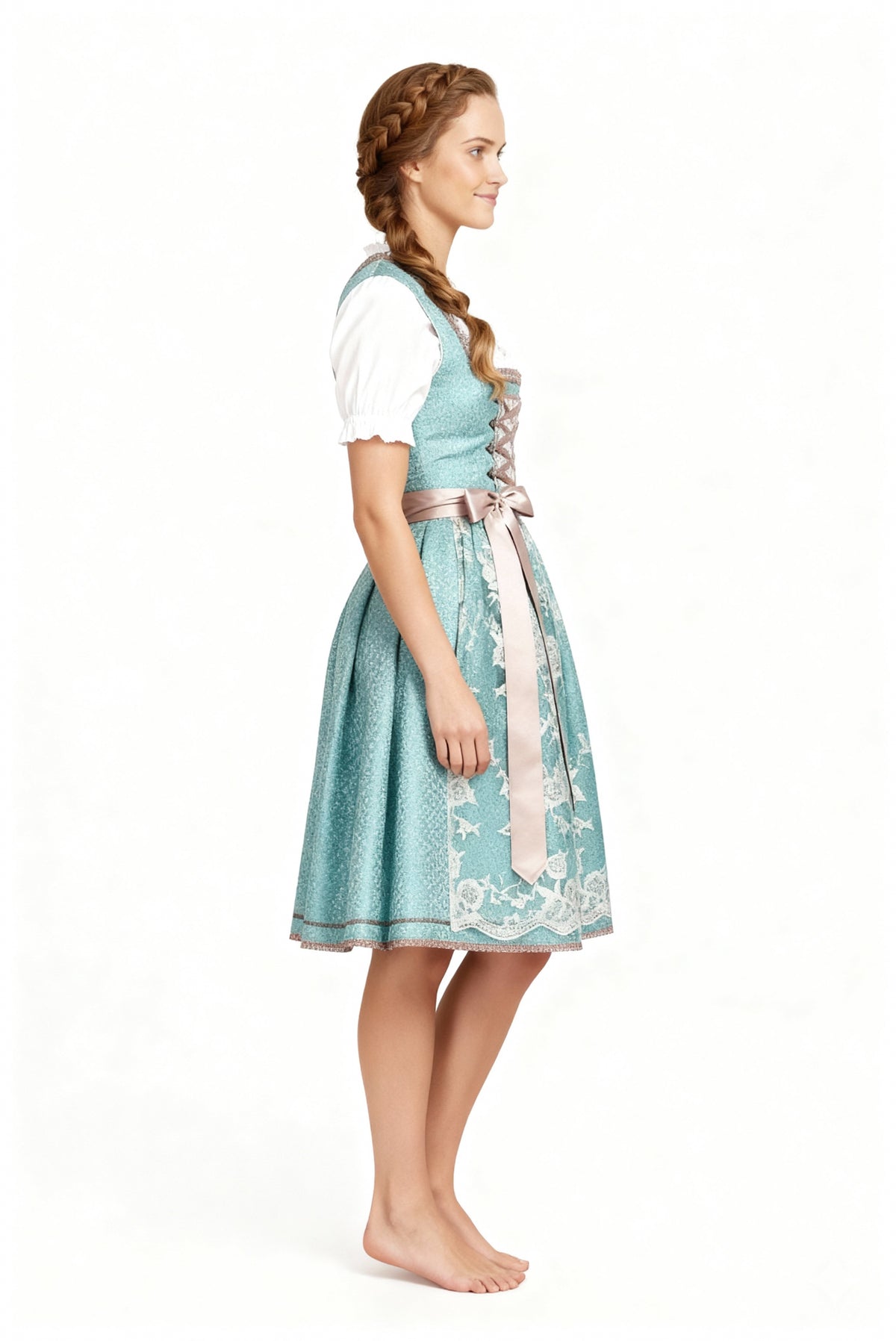 Sukienka Dirndl ze Sznurowanym Gorsetem, Fartuszkiem i Koronką