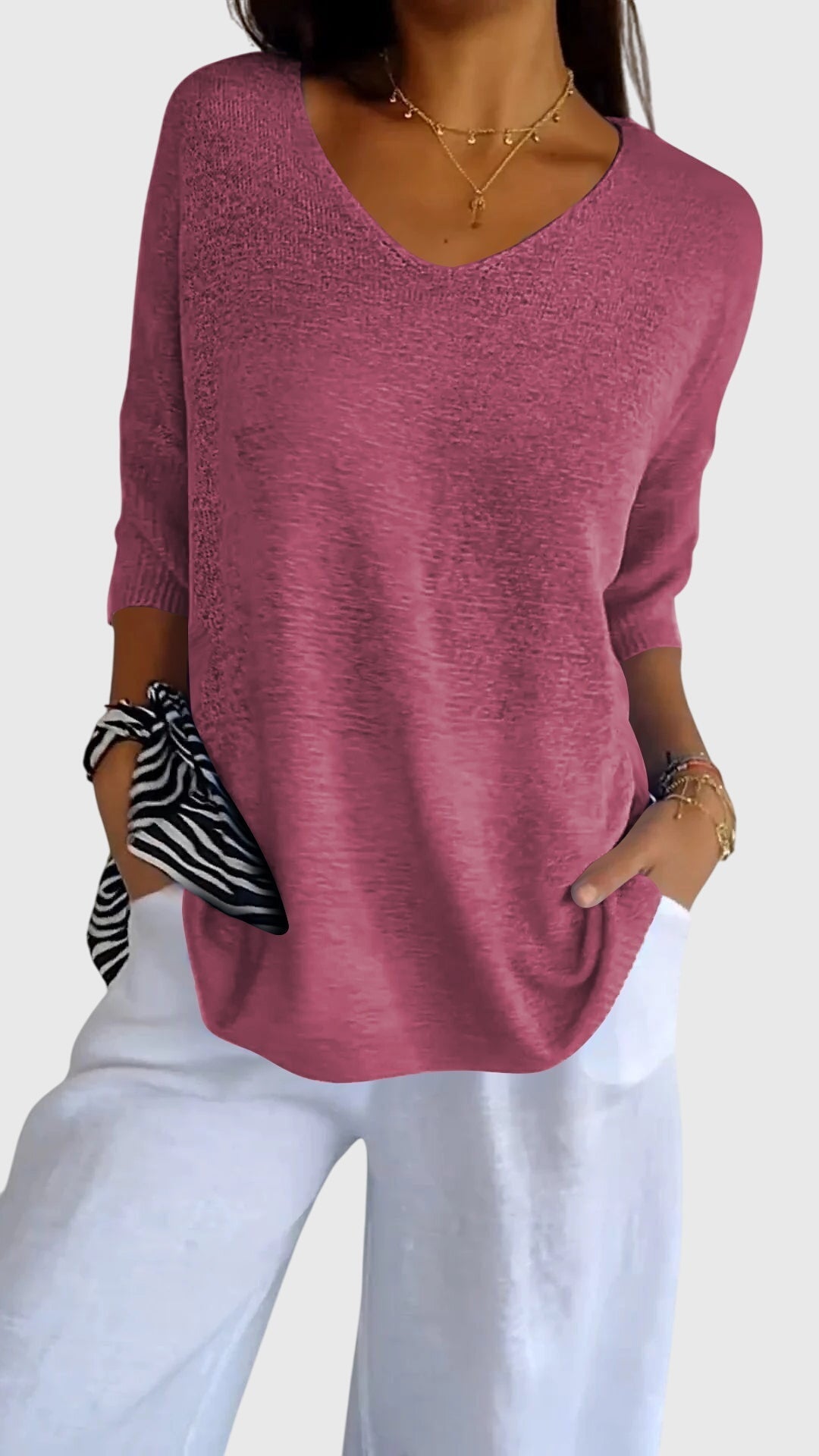 Oversized Three-Quarter-Sleeve Blouse