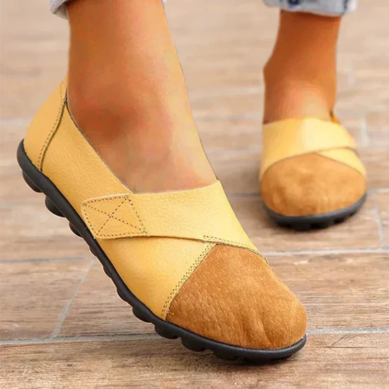 Stitched-panel round-toe slip-on flats