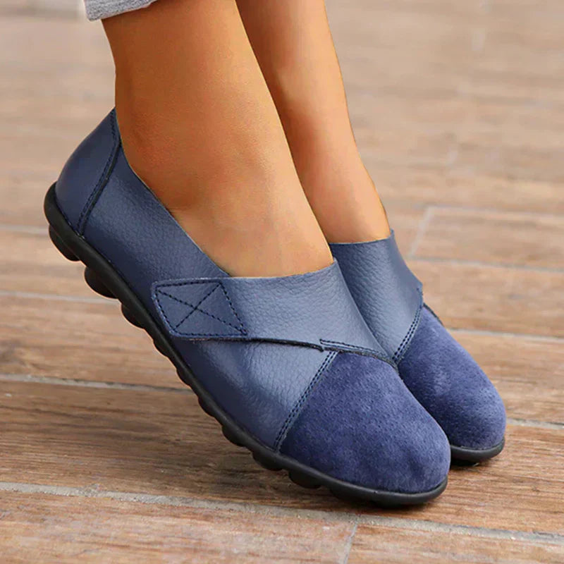 Stitched-panel round-toe slip-on flats