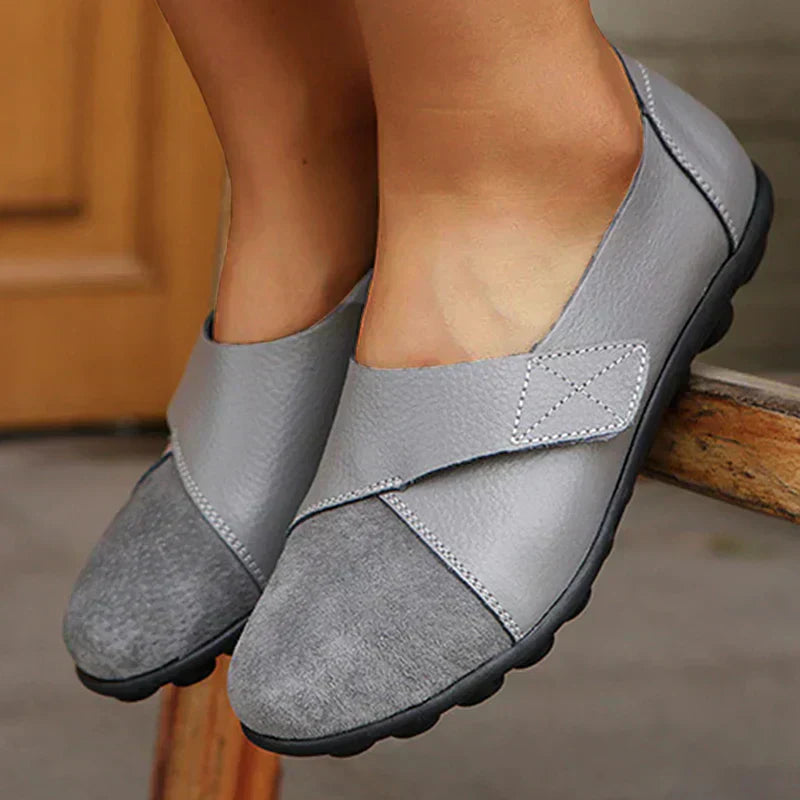 Stitched-panel round-toe slip-on flats