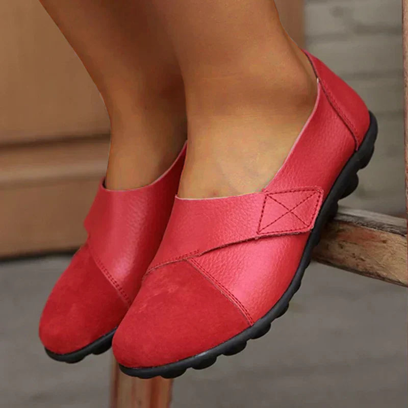 Stitched-panel round-toe slip-on flats