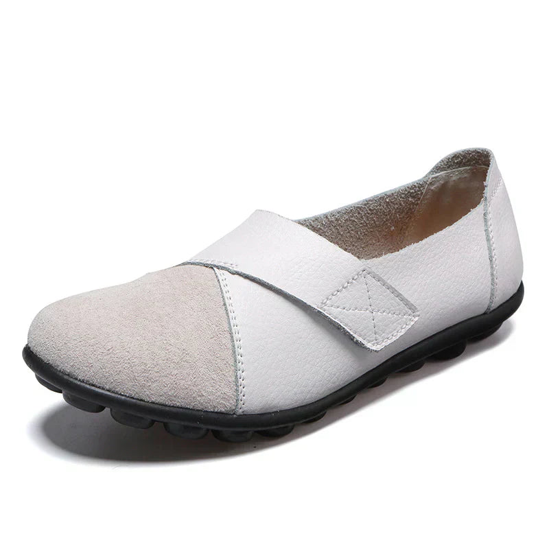 Stitched-panel round-toe slip-on flats
