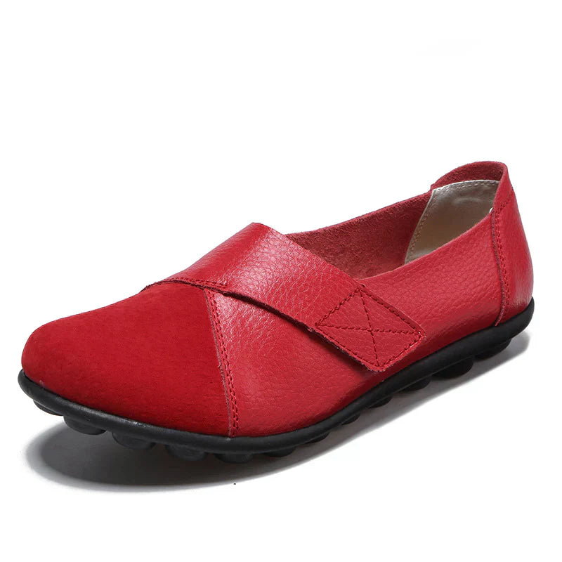 Stitched-panel round-toe slip-on flats