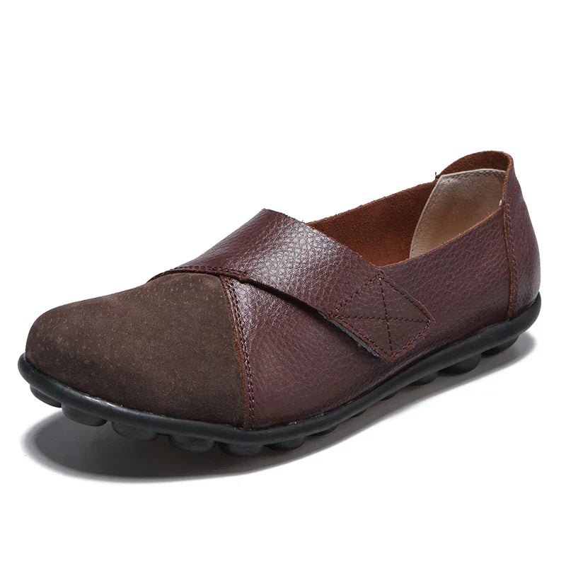 Stitched-panel round-toe slip-on flats