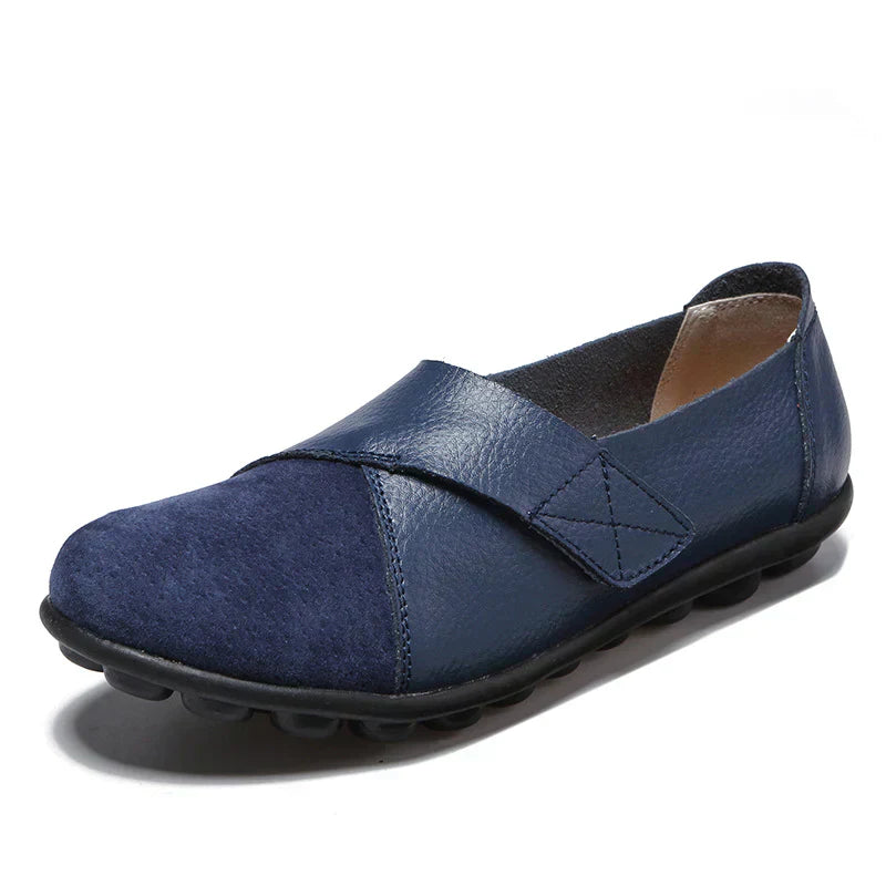 Stitched-panel round-toe slip-on flats