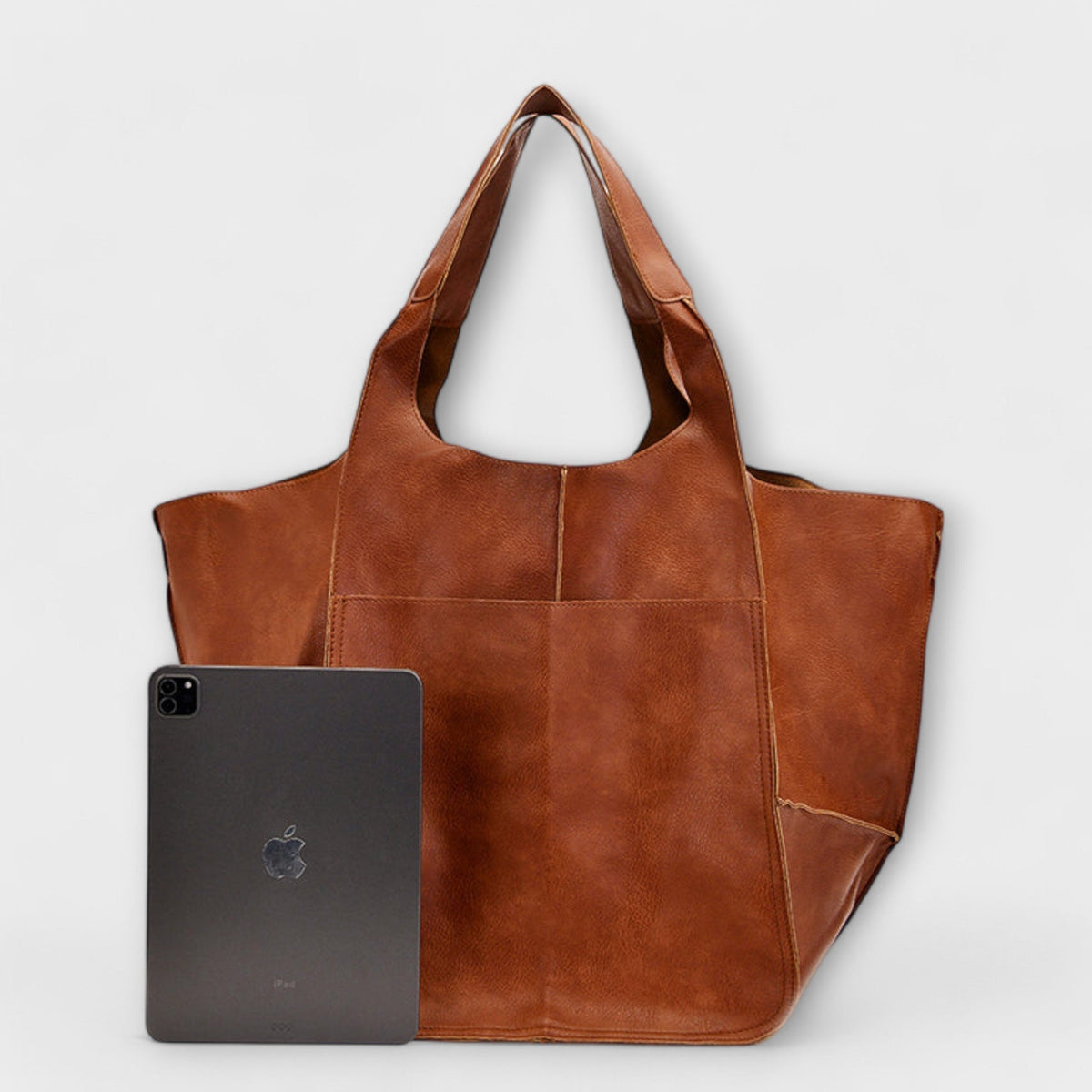 Loose Oversized Structured Stitched Foldover Bag with Pockets