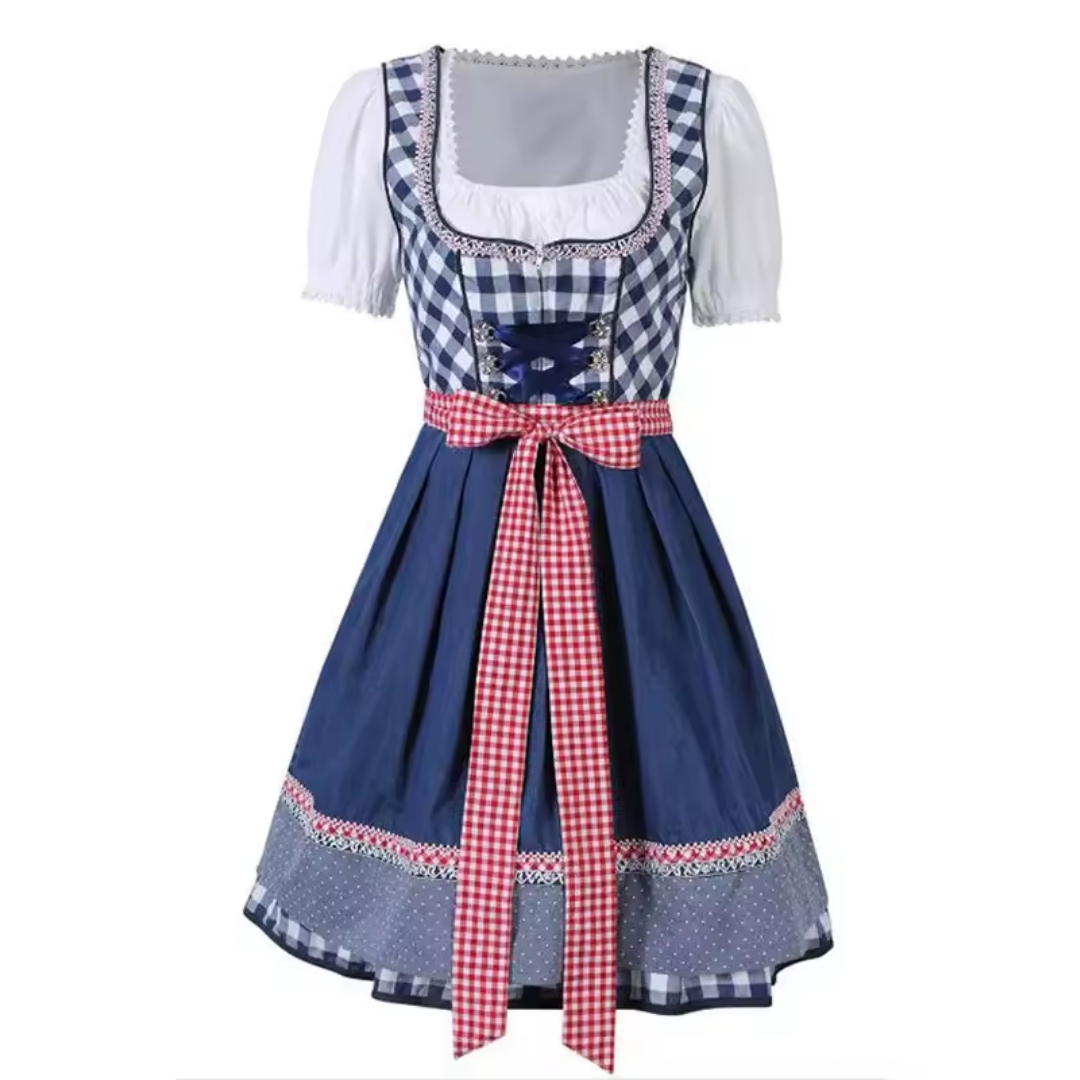 Sukienka Oktoberfest w Kratę z Wiązanym Paskiem
