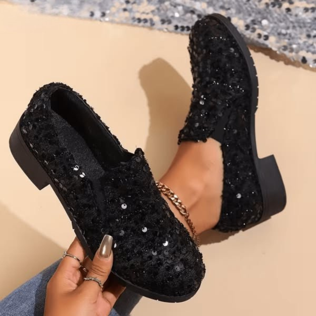 Shiny Round-Toe Low-Heel Loafers