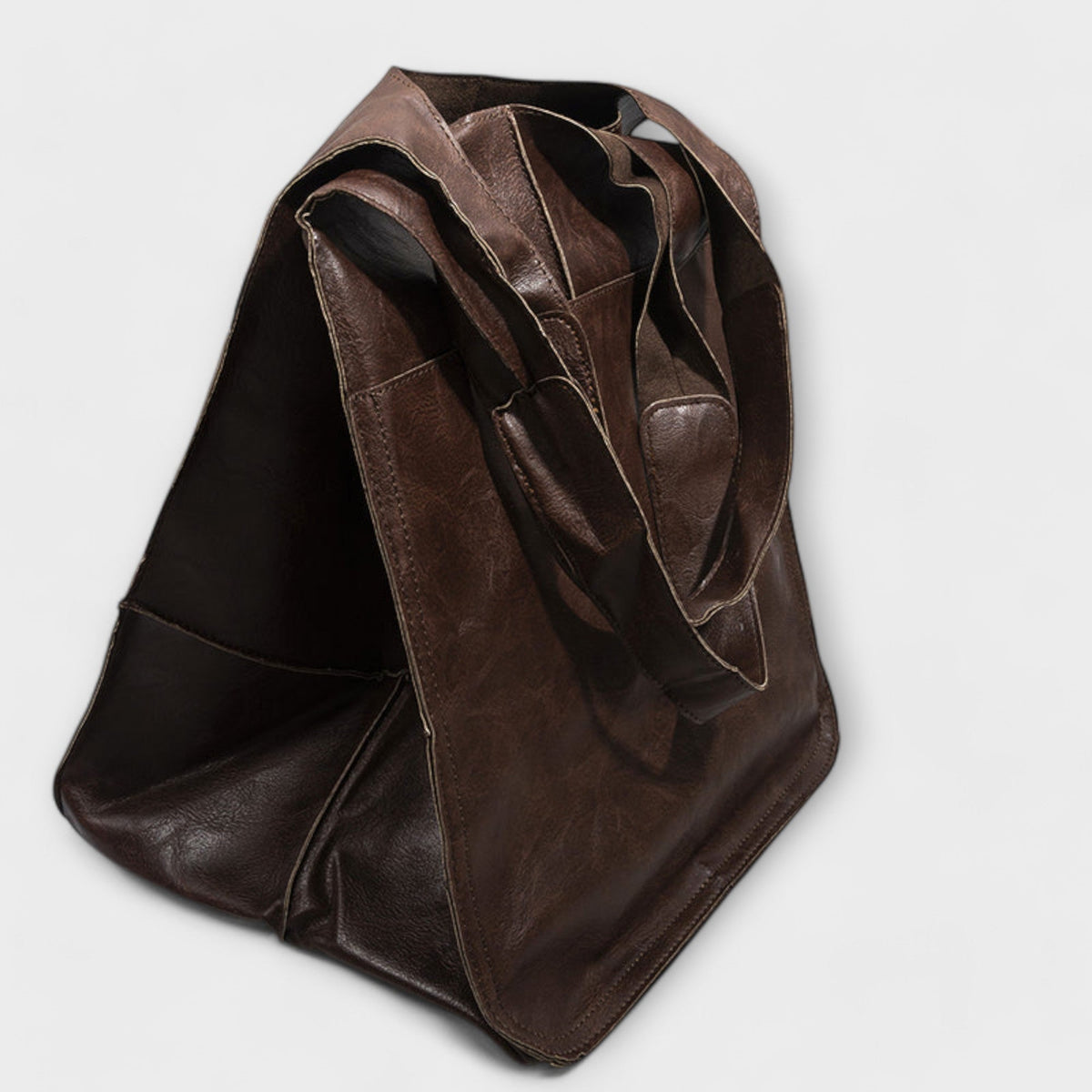 Loose Oversized Structured Stitched Foldover Bag with Pockets