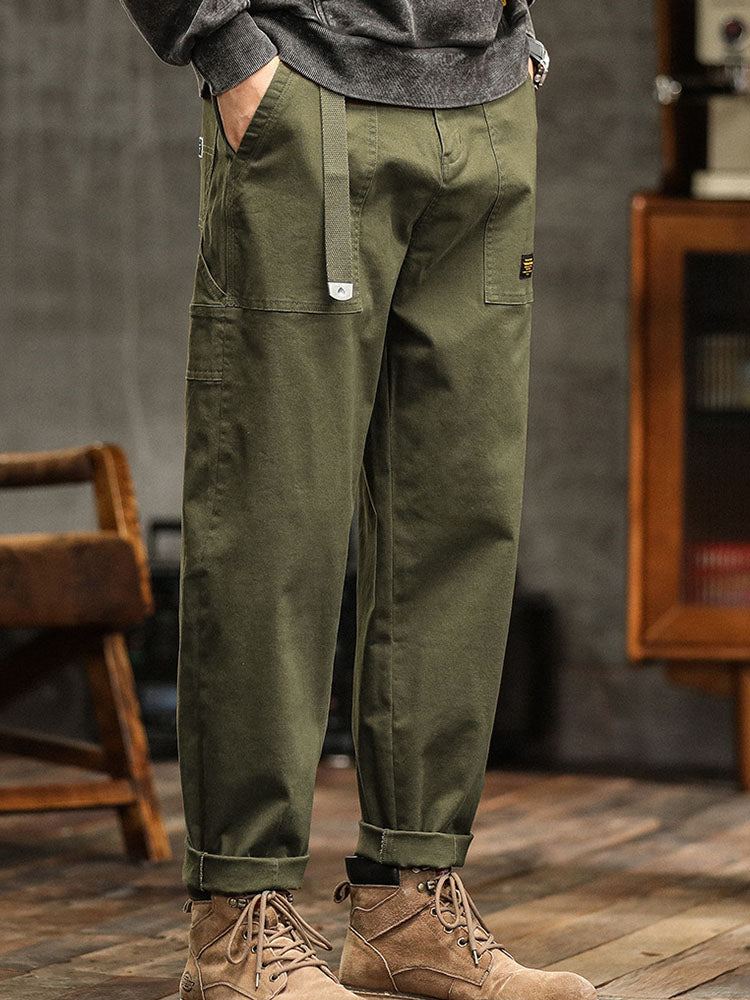 Loose Straight Trousers with Pockets and Seams