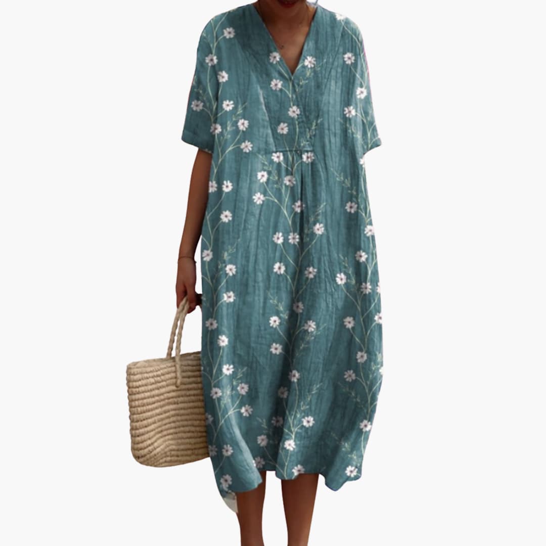 Floral loose oversized midi dress with a print