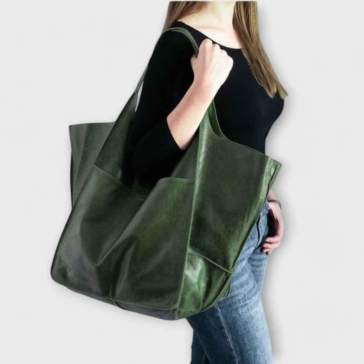 Loose Oversized Structured Stitched Foldover Bag with Pockets