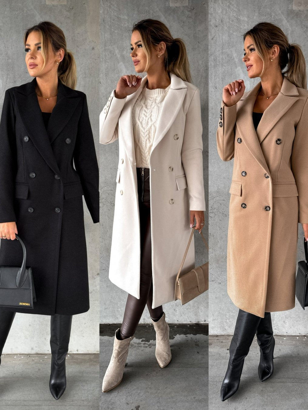 Long collared button-front coat