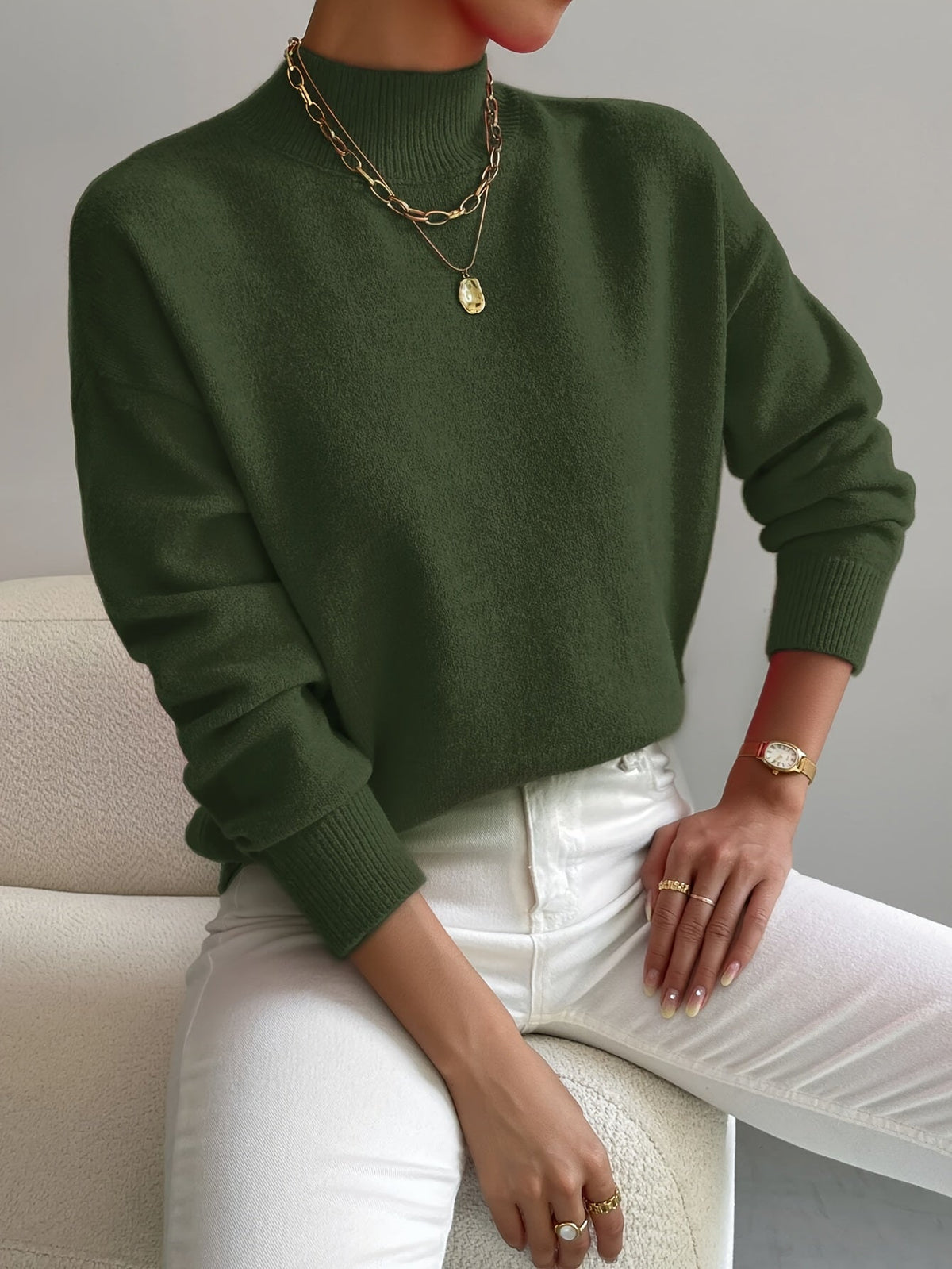 Golf, Długi Rękaw, Oversize, Sweter Dzianinowy dla Kobiet