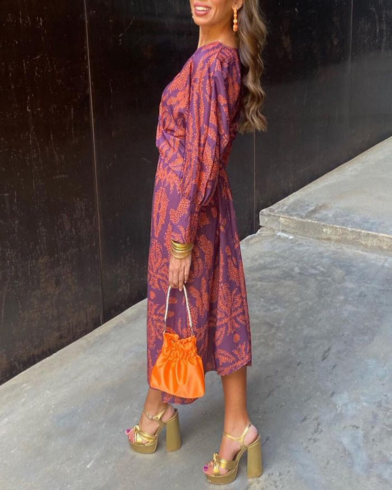 Midi Dress with a Knot and V-Neck