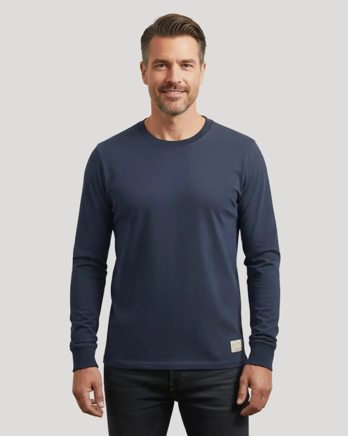 Round-Neck Long-Sleeve Shirt with Cuffs