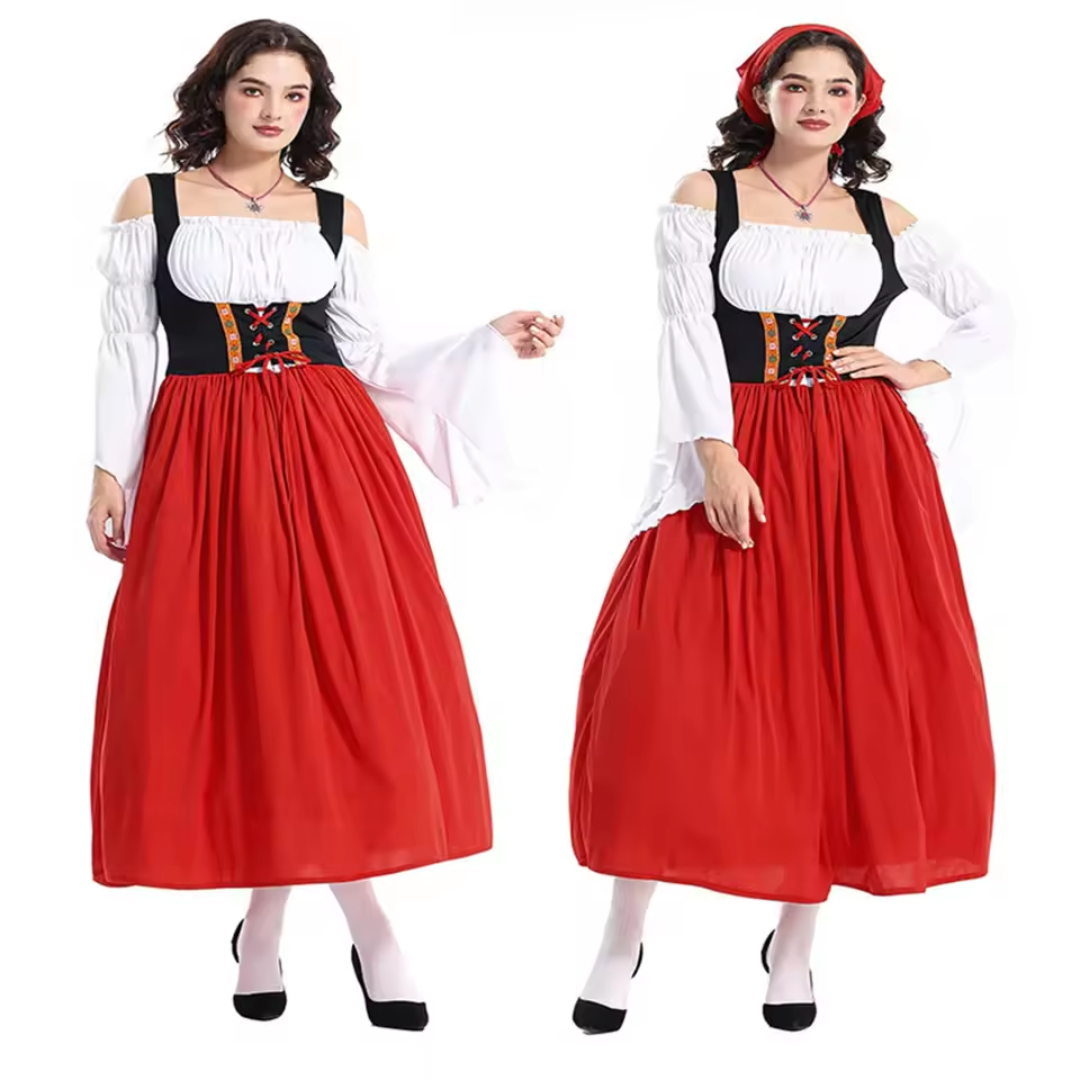 Bawarska Sukienka Dirndl z Odkrytymi Ramionami