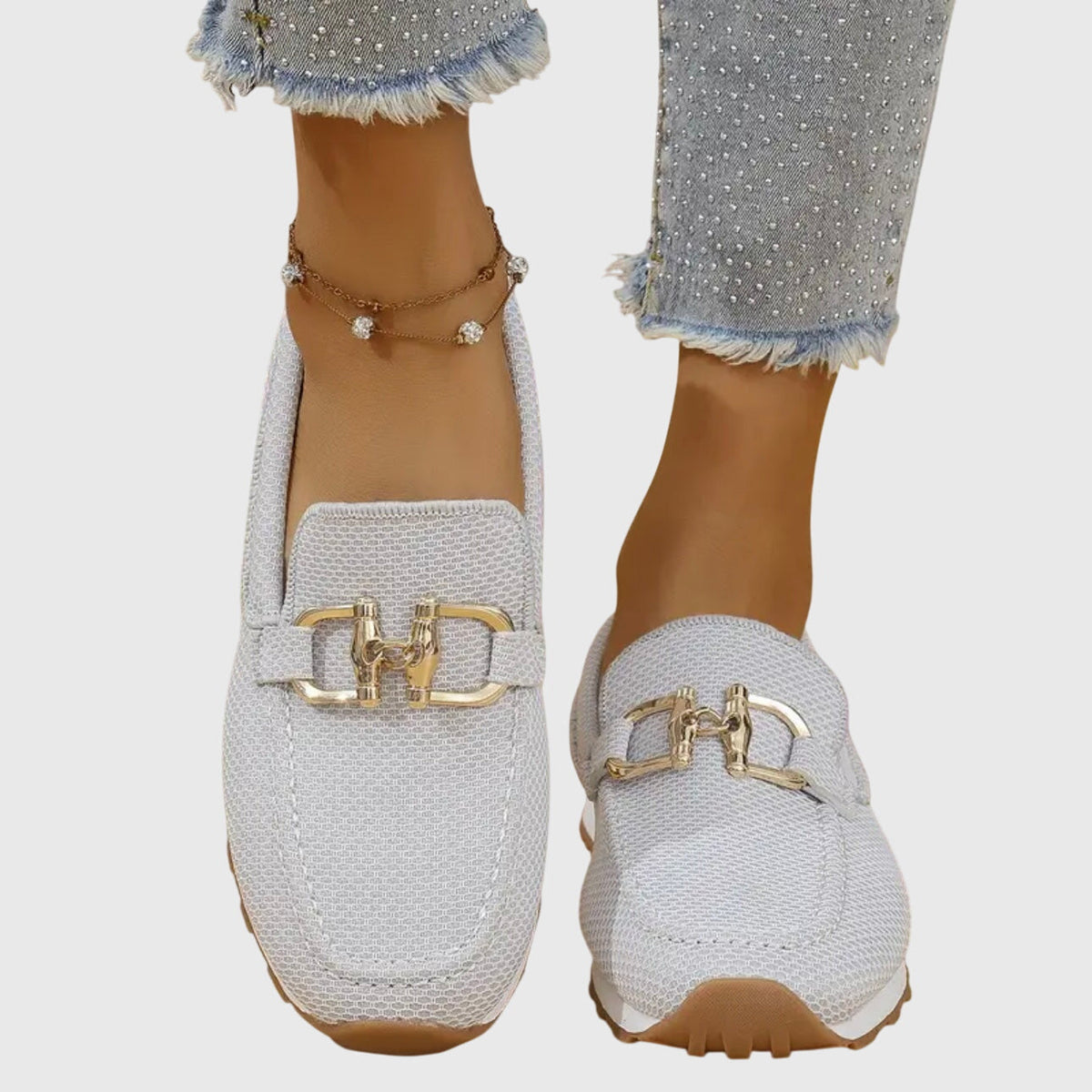 Niskie Obcasy Slip On Teksturowane Mokasyny