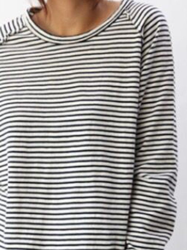 Bluza w Paski z Długim Rękawem i Okrągłym Dekoltem dla Kobiet