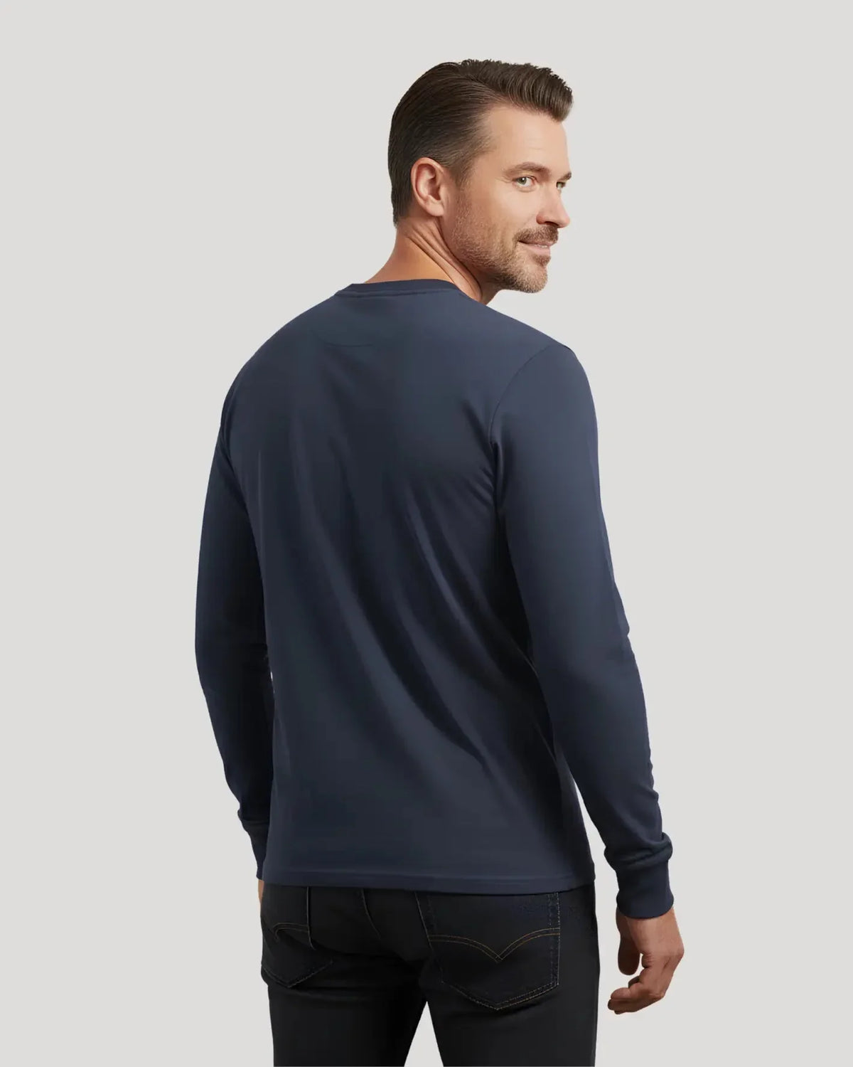 Round-Neck Long-Sleeve Shirt with Cuffs