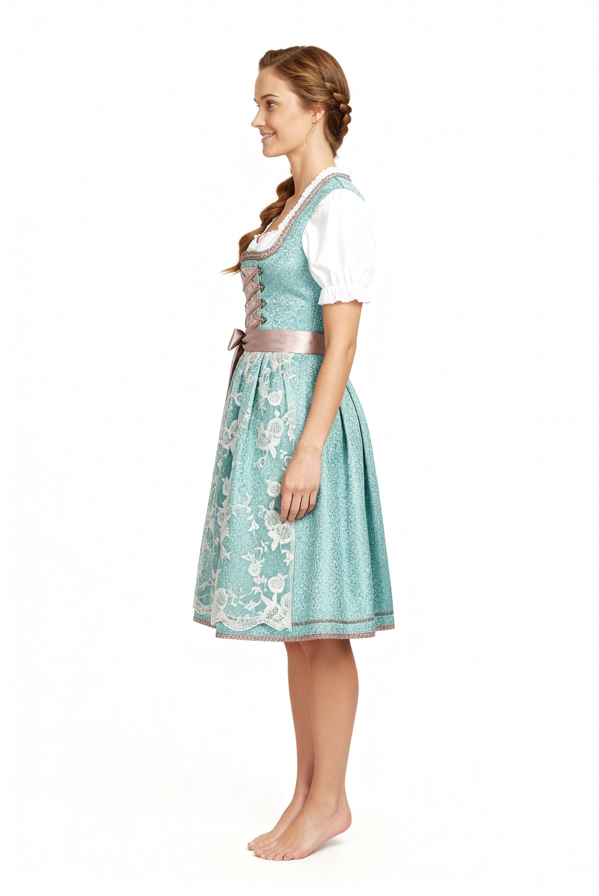 Sukienka Dirndl ze Sznurowanym Gorsetem, Fartuszkiem i Koronką