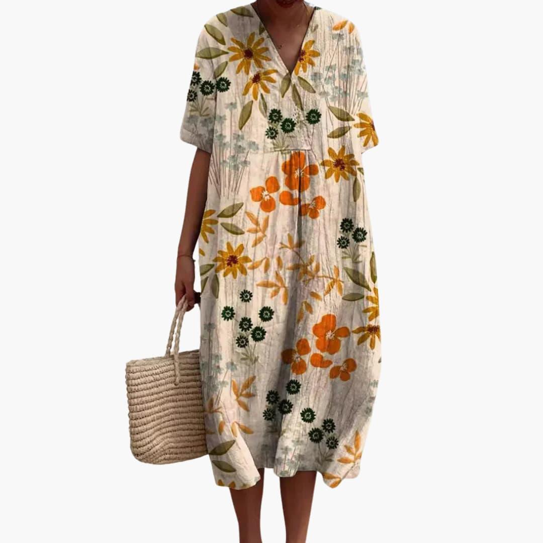 Floral loose oversized midi dress with a print