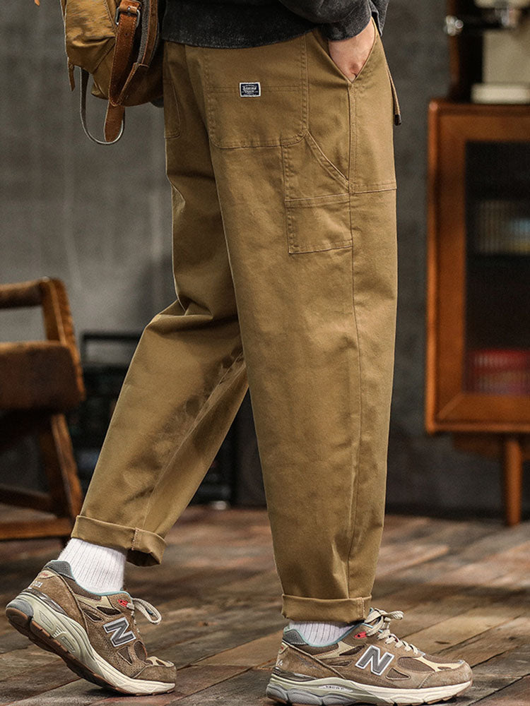 Loose Straight Trousers with Pockets and Seams