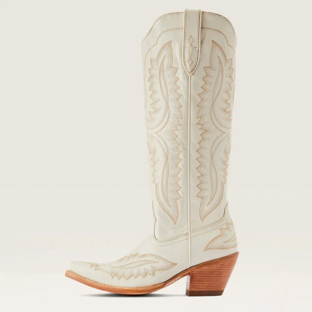 Patterned zip-up stacked pointed-toe tall boots