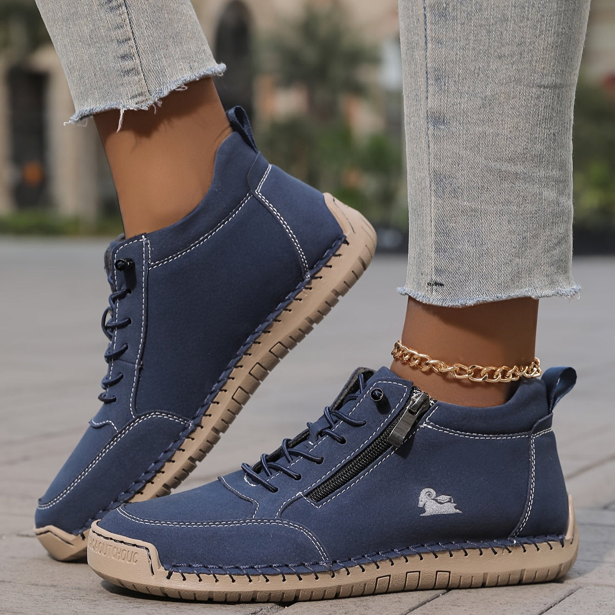 Sznurowane Sneakersy z Zamkiem Błyskawicznym