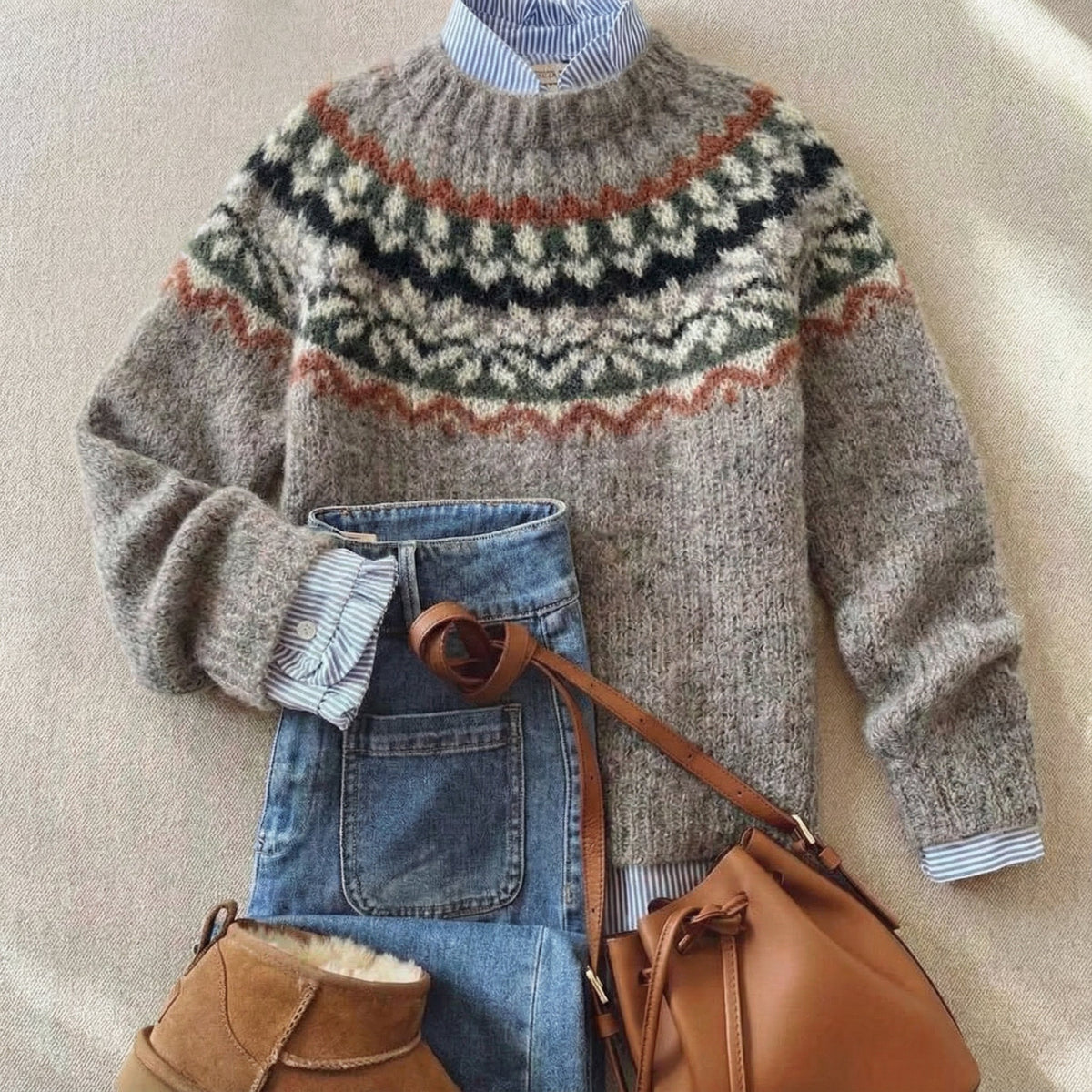 Sweter Damski Nordycki Wzór Fair Isle Oversize