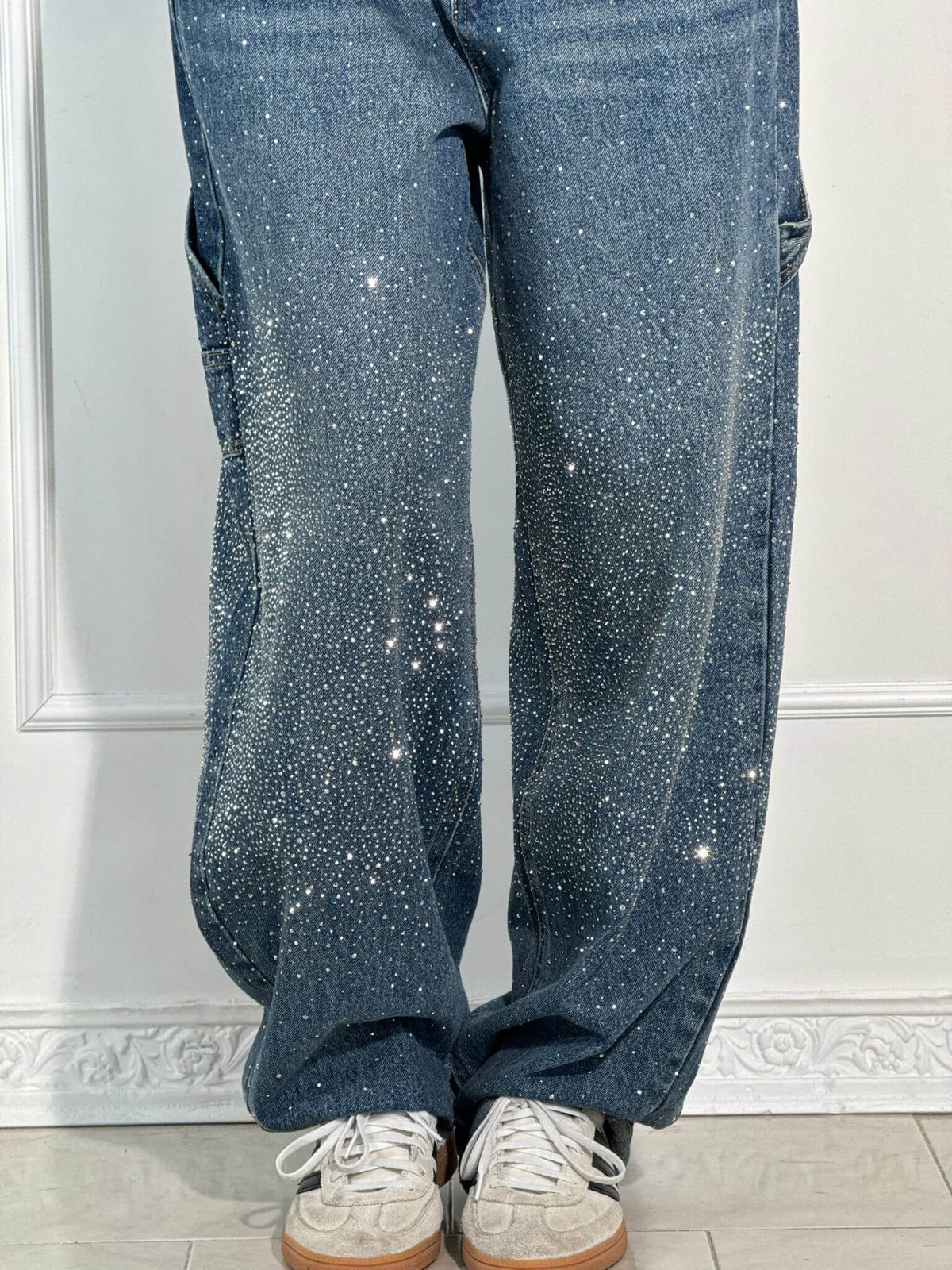 Shiny high-waisted loose-fit pants