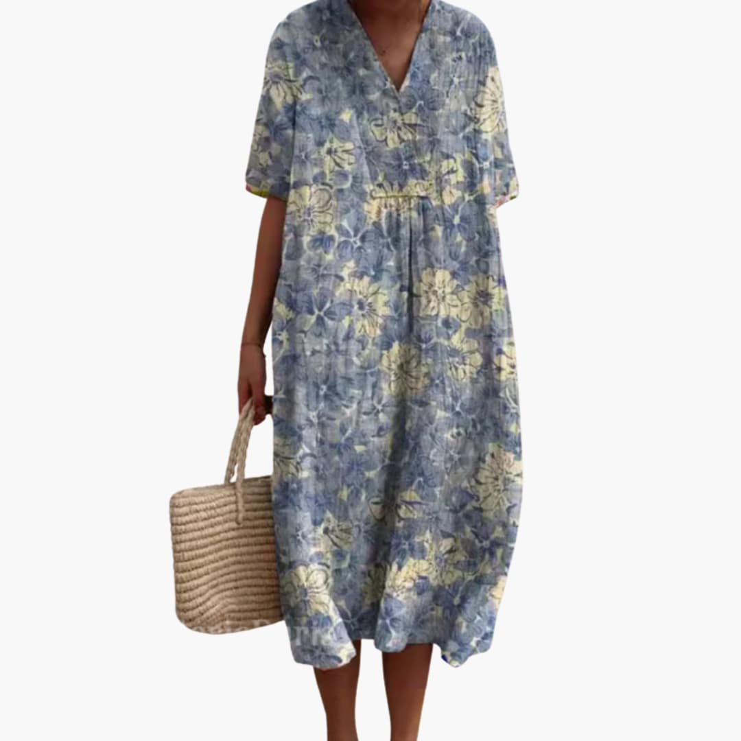 Floral loose oversized midi dress with a print