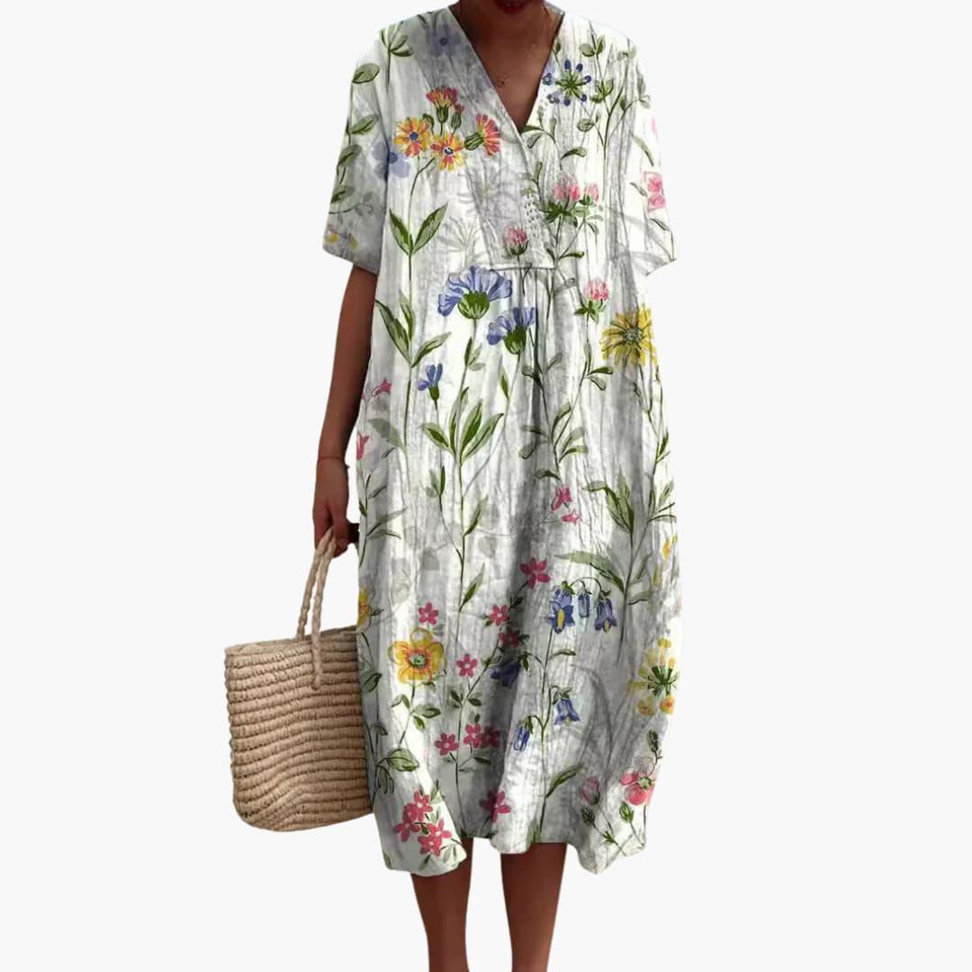 Floral loose oversized midi dress with a print