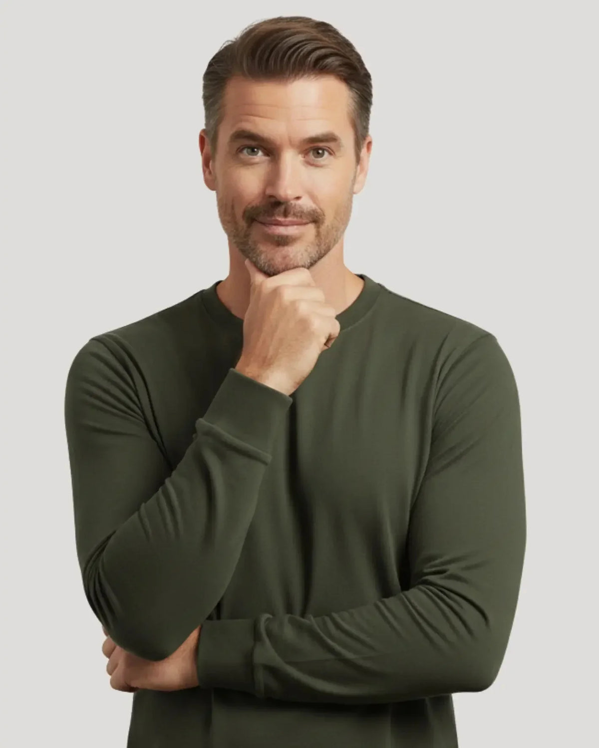 Round-Neck Long-Sleeve Shirt with Cuffs