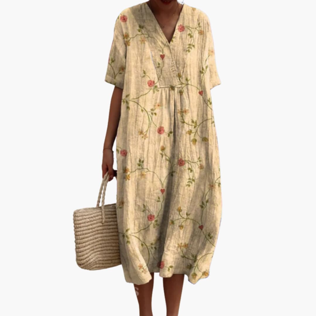 Floral loose oversized midi dress with a print