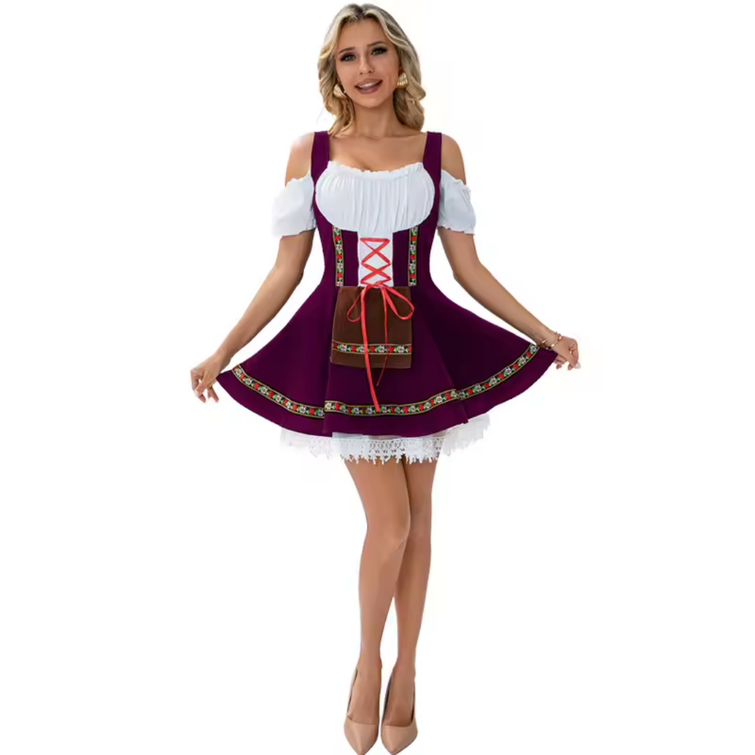 Women's Mini Dirndl Dress with Off-the-Shoulder Design and Lacing