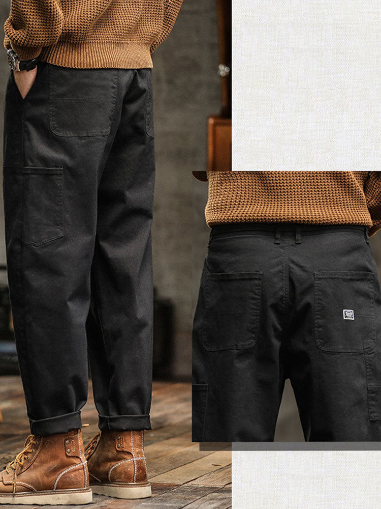 Loose Straight Trousers with Pockets and Seams