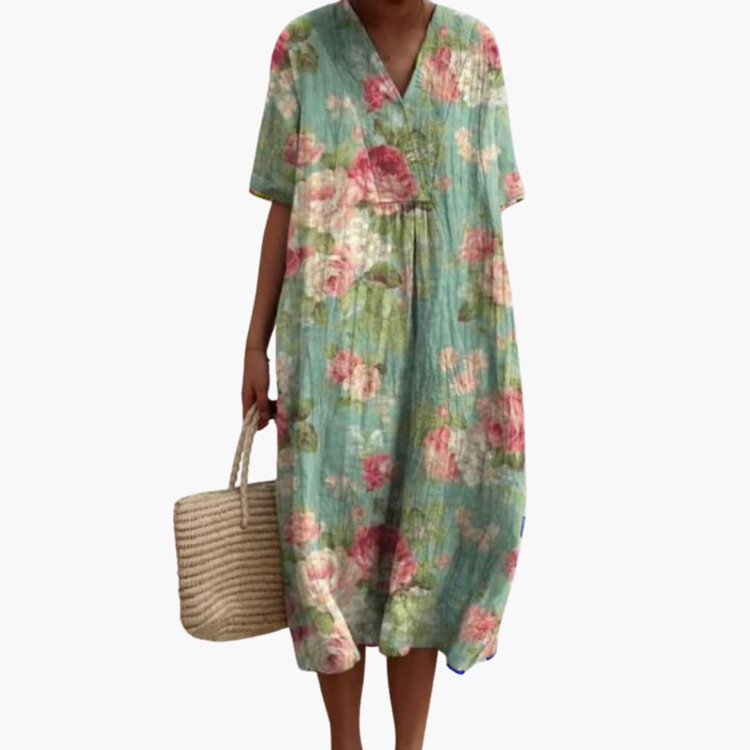Floral loose oversized midi dress with a print