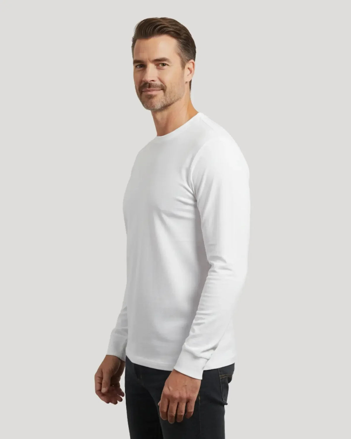 Round-Neck Long-Sleeve Shirt with Cuffs