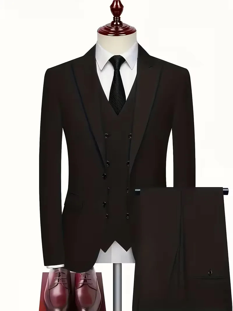 Trzyczęściowy Garnitur Slim Fit z Kamizelką Dwurzędową dla Mężczyzn