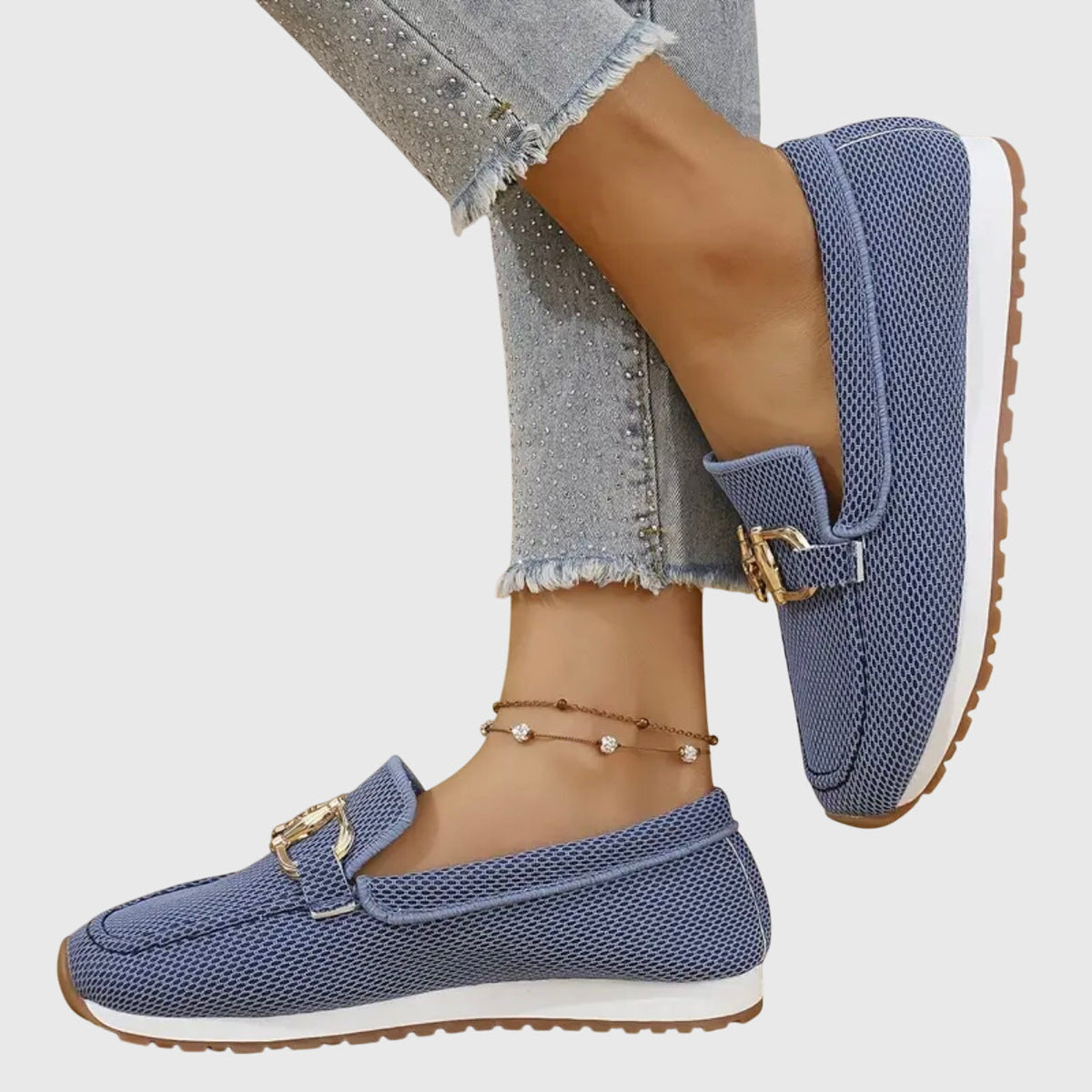 Niskie Obcasy Slip On Teksturowane Mokasyny