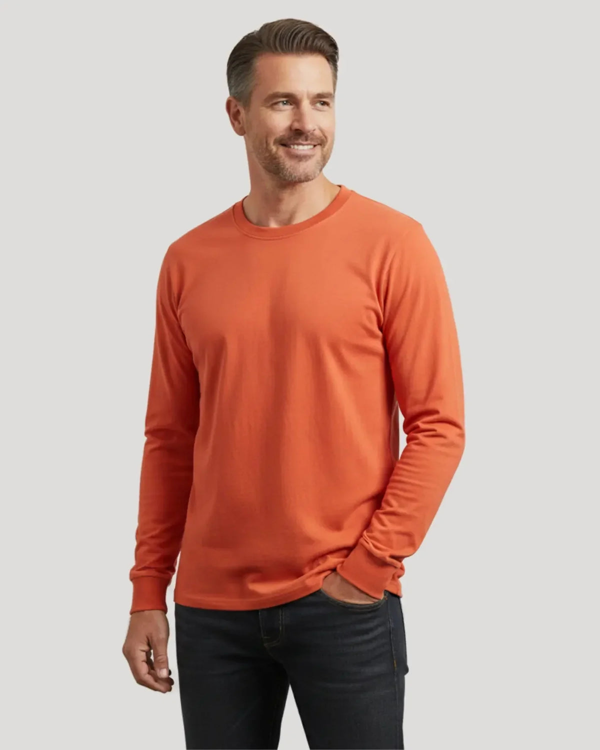 Round-Neck Long-Sleeve Shirt with Cuffs