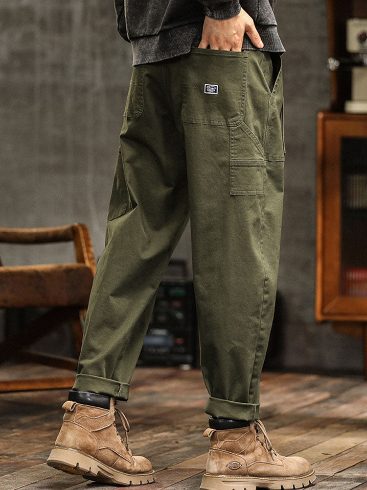 Loose Straight Trousers with Pockets and Seams