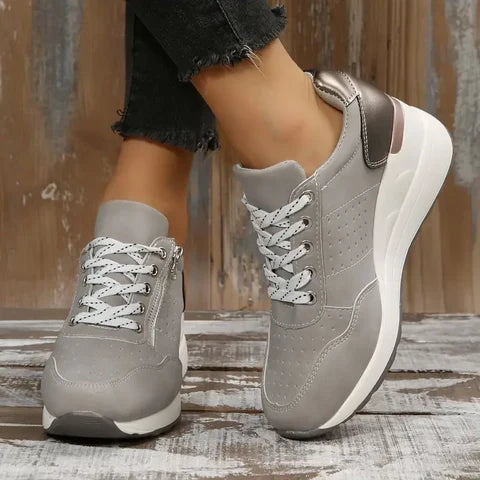 Damskie Ortopedyczne Sneakersy na Koturnie z Zamkiem i Sznurowaniem