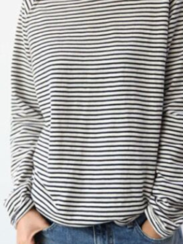 Bluza w Paski z Długim Rękawem i Okrągłym Dekoltem dla Kobiet