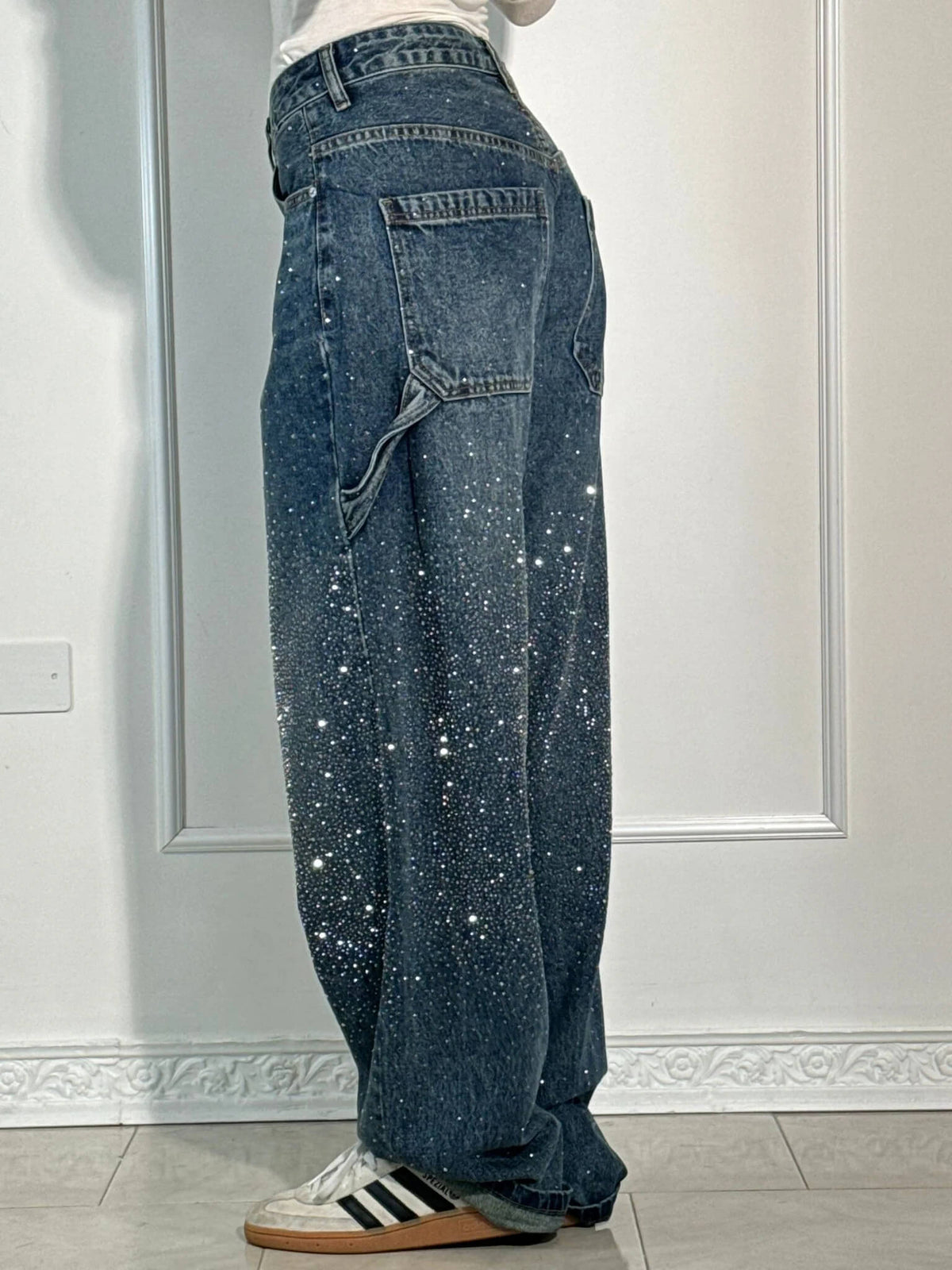 Shiny high-waisted loose-fit pants