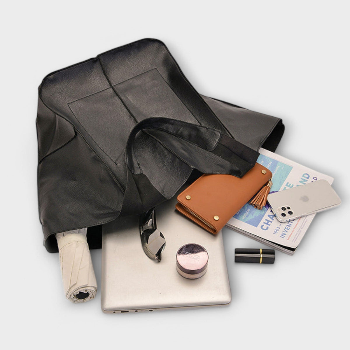 Loose Oversized Structured Stitched Foldover Bag with Pockets